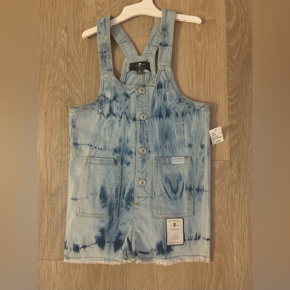 7 For All Mankind Girl's Size 18 Months Blue Tie Dye Fringe Hem Shortalls